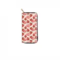 Long zipper wallet clutch with cute red strawberry print design, spacious pocket purse. - Strawberry Flower Print (DX445D)
