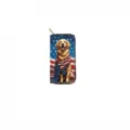 PU leather long wallet with American flag and golden retriever dog print, zipper clutch purse. - DX3036E (Golden Retriever & Flag)