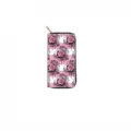 Détail du long portefeuille zippé avec motif de roses roses et rayures sur fond noir et blanc. - QBDX024E-Imprimé Graffiti