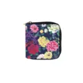 Floral PU Leather Short Zipper Wallet Coin Purse, Blue Floral Print Option - Combination 001F