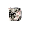 Floral print short PU zipper wallet, compact coin purse with stylish black floral design. - Combination 001G