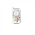 Long zip wallet with elegant dreamcatcher feather print boho chic design daily purse accessory - QBDX08D