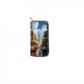Long zippered wallet clutch purse with vintage city street print stylish everyday accessory. - City Street & Classic Car (DX429E)