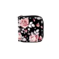 Women's short PU leather zipper wallet with elegant pink rose floral print and compact square shape. - Combination 001H