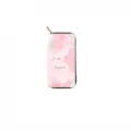 Pink watercolor print long zip wallet stylish clutch purse with metal zipper for daily use. - Watercolor Text (QBDX020E)