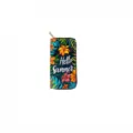 Long PU leather zipper wallet with vibrant tropical floral print and Hello Summer text design. - Tropical Floral