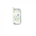 Long zipper wallet with cute cactus succulent print, stylish daily purse organizer accessory. - White Cactus Print