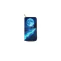 Long zip wallet detail, blue glowing sea and moon night scenery print, smooth metal zipper. - Night Ocean & Moon (DX3026B)