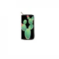 Long zippered wallet with cactus print, elegant design, ideal daily accessory and card holder. - Black Cactus Print