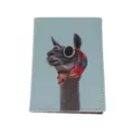 PU leather passport cover with cute llama print, stylish travel document organizer. - Blue Alpaca
