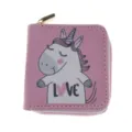 Rosa PU-Leder kurzer Reißverschluss Geldbeutel mit niedlichem Einhorn Cartoon Design. - Einhorn