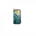 Detailed view of long zipper wallet featuring vibrant ocean dolphin print and metallic pull. - Dolphin (DX410C)