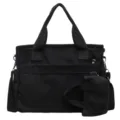 Sac bandoulière noir en toile pour femme, cabas décontracté avec petite pochette et sangle. - Noir