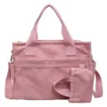 Sac bandoulière en toile rose avec mini pochette, cabas fourre-tout décontracté femme. - Rose