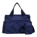 Sac bandoulière en toile bleu foncé, sac fourre-tout décontracté avec poignées et petite poche. - Bleu