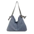 Borsa a tracolla casual in denim da donna con spallacci a righe e decoro a nodi. - Azzurro