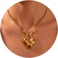 Gold stainless steel link chain necklace with enamel heart pendant for women stylish jewelry - Abstract Spotted Heart Lock (C-61-2) / Gold Chain