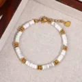 Natural stone white turquoise stainless steel beaded bracelet, elegant women jewelry detail view. - Style 4 (S-01) / White