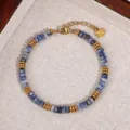 Natural stone beaded bracelet with gold stainless steel spacers and heart charm stylish design. - Style 1 (S-01) / Blue Gray