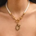 Collana con pendente a lettera transfrontaliera alla moda con corda bianca e acciaio. - Lettera O
