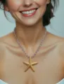 Gold and silver two-tone starfish pendant necklace, stylish ocean style jewelry for women. - Starfish / 45cm Bead Chain