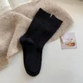 Black ribbed wool socks for women, thick fleece-lined winter warm solid color long slouchy socks. - C-Diamond Wool Socks / Black