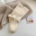 Women winter thick wool socks cozy cable knit solid color warm casual hosiery style. - C-Diamond Wool Socks / Beige