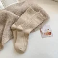 Cozy winter solid color wool knit mid-tube socks, thick warm casual stacking socks. - C-Diamond Wool Socks / Khaki