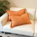 Minimalistisch oranje ribfluwelen patchwork kussen met rand voor thuis en kantoor. - 30*50cm (Zonder kern) / Oranje