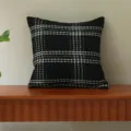 Ασπρόμαυρη πλεκτή μαξιλαροθήκη tweed, κλασικό καρό μαξιλάρι καναπέ για διακόσμηση σαλονιού. - 45x45cm (Xoris Pyras) / Μαύρο Διπλής Όψης