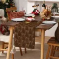 Runner da tavola albero di Natale marrone con stelle dorate, decorazione festiva per la casa. - Marrone scuro