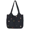 Dunkleblaue Jeans Shopper Tasche mit süßer Igel Stickerei, große Schultertasche für Damen - Schulter Dunkelblau Denim Stil / Ohne Anhänger