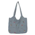 Gestreifte Canvas Tragetasche, lässige große Umhängetasche mit süßen Stickerei Details. - Schulter Gestreift Denim Stil / Ohne Anhänger