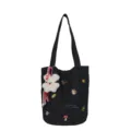 Lockerer dunkler Jeans-Shopper mit niedlicher Stickerei und Pluesch-Haeschen-Anhaenger. - Eimer Dunkelblau Denim Mit Anhänger