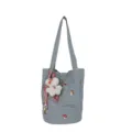 Lässige blau-weiß gestreifte Canvas Tasche mit Plüsch Bär Anhänger und großer Kapazität. - Eimer Gestreift Denim Mit Anhänger