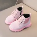 Pink toddler martin boots, cute autumn winter kids shoes with side zipper, soft rubber soles. - Pink