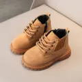 Toddler kids martin boots autumn winter casual faux leather yellow short boots non-slip - Yellow Brown