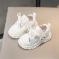White kids LED light-up sneakers with cute cartoon decor, breathable soft-soled shoes. - S77 White / Lot 21-25 (5 Pairs)
