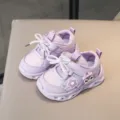 Girls LED light-up sneakers spring autumn breathable casual shoes with cute rabbit design - S77 Purple / Lot 21-25 (5 Pairs)