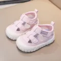 Close-up detail of toddler pink sandals showing breathable hollow design and anti-collision toe cap. - Size 20 (Insole 13.3cm) / Pink