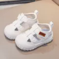 White baby toddler sandals with velcro closure, breathable hollow design, soft and non-slip sole. - Size 20 (Insole 13.3cm) / White