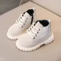 Kids Martin boots toddler autumn winter casual footwear off-white lace-up short boots style - Off White