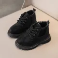 Kids black Martin boots autumn winter toddler retro short boots non-slip stylish shoes - Black