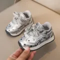Baskets décontractées argentées à pois pour enfants, chaussures de course semelle souple. - Taille 16 (Longueur intérieure 12 cm) / Gris Argent