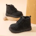 Stivaletti Martin caldi per bambini con stampa leopardo nera, scarponcini invernali eleganti. - Nero (Felpa Spessa)