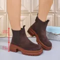 Damen Wildleder Plateau Chelsea Boots Herbst Winter dicke Sohle Stiefeletten Schuhe - 36 / Kaffeebraun