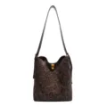 Retro Leopardenmuster Eimer Tasche für Damen, stilvolle Wildleder Umhängetasche mit Goldschloss. - Leopardenprint