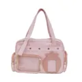 Rosa Canvas Ita Tasche große Kapazität Tote Schultertasche mit Sichtfenster für Anime Fans. - Mit Anhänger / Rosa