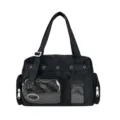 Black canvas ita bag, large capacity tote with clear window for anime fans and doll display. - Black