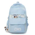 Hellblauer großer Schulrucksack für Damen und Schüler mit süßem Hundehänger und mehreren Fächern - Blau